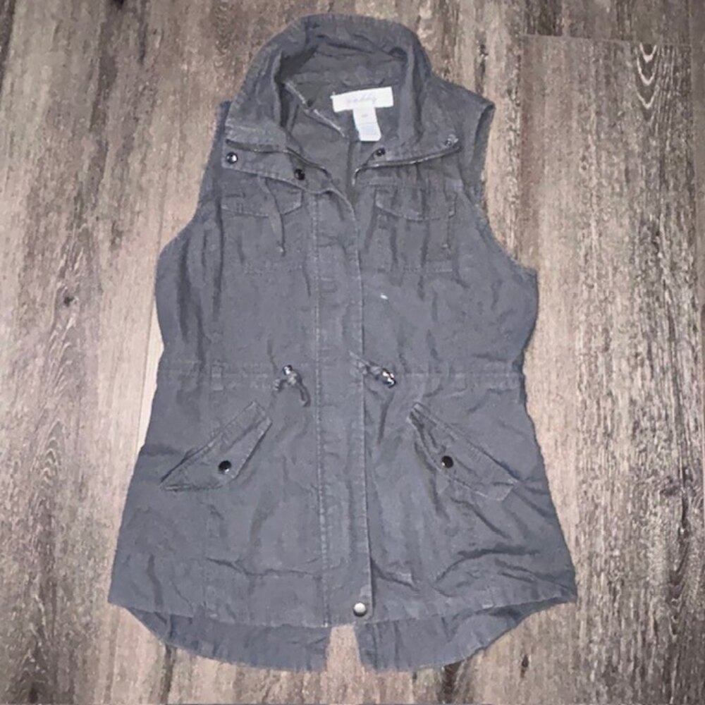 Sebby Women Size M Medium Gray Utility Vest Full Zip Pockets